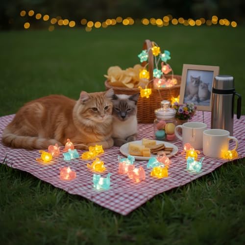30 LED Cat String Lights 10ft Battery Powered Kitty Fairy Lights for Bedroom, Party, Christmas Decor - style: Cat