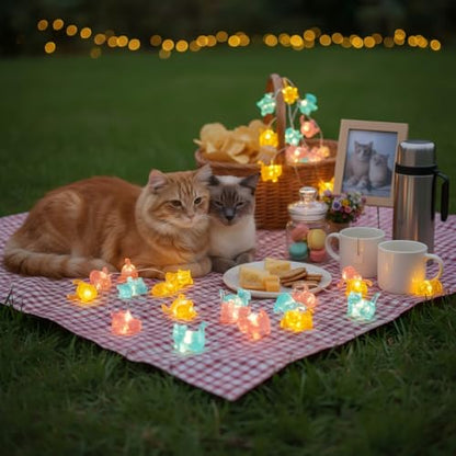 30 LED Cat String Lights 10ft Battery Powered Kitty Fairy Lights for Bedroom, Party, Christmas Decor - style: Cat