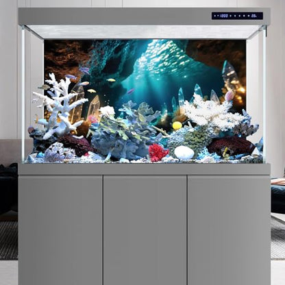 AWERT 48x18 inches Fantasy Garden Aquarium Background Under The Sea Background Sunshine Underwater Bubble Coral Rock Crystal Climbing Pet Background Decoration | AWERT Fantasy Underwater Sunshine Coral Bubble Crystal Rock Polyester Terrarium Background -