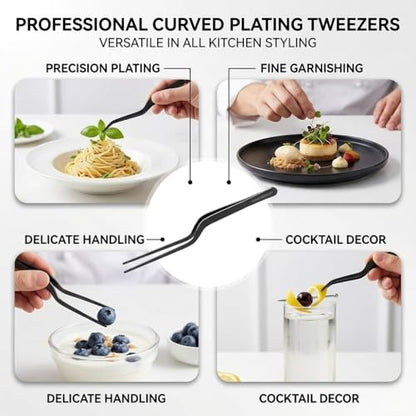 CREATIVECHEF 8 Inch Curved Stainless Steel Precision Kitchen Cooking Multi-function Tweezers Culinary Offset Tweezer Tongs (Curved, color) - color: Colorful