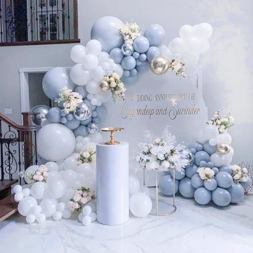PartyWoo 더스티 블루 풍선 140피스 다양한 사이즈 팩 45.7cm(18인치), 30.5cm(12인치), 25.4cm(10인치), 12.7cm(5인치), 슬레이트 블루 보헤미안 뉴트럴 풍선 아치 키트, 베이비 샤워, 졸업 고양이 토네이도, 생일 파티 장식, 블루-F51 - color: 블루-f51