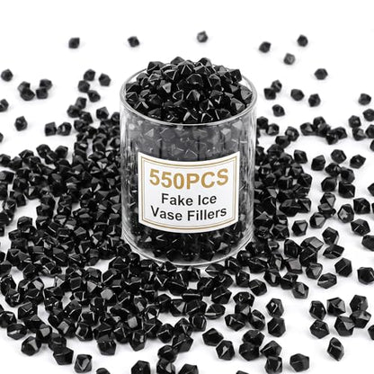 DomeStar 550PCS Small Black Vase Fillers, Acrylic Fake Ice Rocks Gems Crystals Diamonds Table Centerpiece Aquarium Tank Table Scatter DIY Crafts (0.4 * 0.6) - color: Black