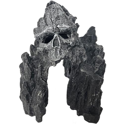 Aquarium Skull Rock Decor Cave for Fish Tank - Small | Mountain View Stone Ornament - Aquarium Decorations Small, Small Aquarium Decoration for Fish Tank - 5.7 Inches High