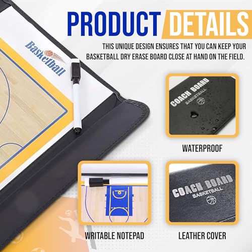 ZPU Dry Erase Coaching Board, Magnetic Coaches Clipboards, Portable Foldable Tactics Board with Dry Erase Marker Pen and Magnets – Basketball, Football, Soccer, Hockey - style: Basketball