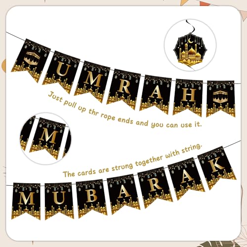 Ramadan Eid Umrah Mubarak Decorations - 41 Pcs Gold Black Eid Mubarak Party Balloons Banners Hanging Swirls Cake Cupcake Toppers Balloon for Lslamic Muslim Umrah Mubarak Festival Party Supplies