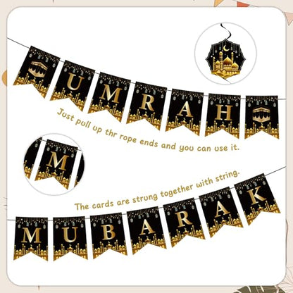 Ramadan Eid Umrah Mubarak Decorations - 41 Pcs Gold Black Eid Mubarak Party Balloons Banners Hanging Swirls Cake Cupcake Toppers Balloon for Lslamic Muslim Umrah Mubarak Festival Party Supplies