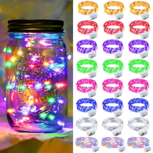 24 Pack Fairy Lights 7Ft 20 LED Twinkle String Lights Battery Operated Waterproof Firefly Starry for Mason Jar Party Wedding Christmas Valentines Day, 8-Colors - color: Mixed-Color, size: 24