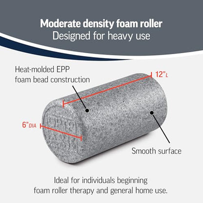 OPTP Silver AXIS Moderately Firm Foam Roller – Round, Silver, 12" x 6" | Moderate density for sports medicine, physical therapy, Pilates, yoga, trigger point myofascial release, Heat-molded EPP foam - size: Silver - 12" x 6" Round