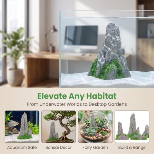 Veemoon 14 Pcs Miniature Rockery Ornaments, 1.69 Inch Grey Resin Stone, Fish Tank Aquarium Fairy Garden Bonsai Terrarium Landscape Decor