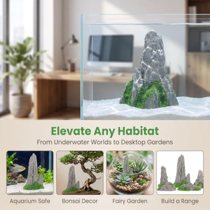 Veemoon 14 Pcs Miniature Rockery Ornaments, 1.69 Inch Grey Resin Stone, Fish Tank Aquarium Fairy Garden Bonsai Terrarium Landscape Decor