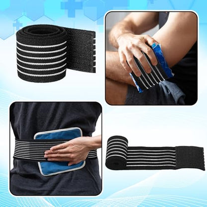 Geiserailie Ice Pack Strap Stretchable, 4 Size Elastic Reusable Ice Belt Extender, Adjustable Hook and Loop Extension Straps Add Length to Most Hot Cold Therapy(4 Pcs,Black) - color: Black