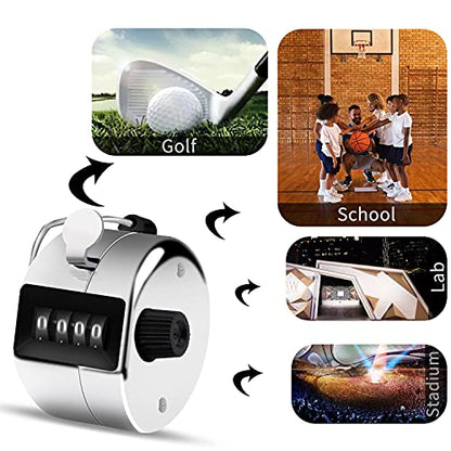 Eliamo 12 Pcs Hand Tally Counter 4-Digit Lap Counter Clicker, Manual Mechanical Handheld Pitch Click Counter with Finger Ring for School Golf & Knitting Row Croche - color: Silver