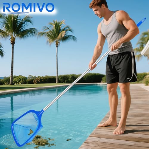 Pool Skimmer Net with Telescopic Pole – Fine Mesh for Leaves, Dust, Debris – Lightweight Safe-Edge Extendable 2.6–5.7 ft Aluminum Handle for Pools, Spas, Hot Tubs, Ponds & Garden Water - size: 6