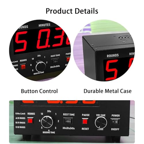 Boxing Interval Timer,Professional Gym Timer with LED Display,Selectable Training Time and Cycle Repetitions,Adjustable Sound Gym Interval Timer Blue - color: Blue