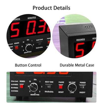 Boxing Interval Timer,Professional Gym Timer with LED Display,Selectable Training Time and Cycle Repetitions,Adjustable Sound Gym Interval Timer Blue - color: Blue