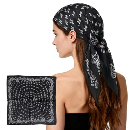 27" Head Scarf Like Satin Silk for Women,Hair Scarves Bandana,Headband Silk Feeling for Hair Wrap - color: Black
