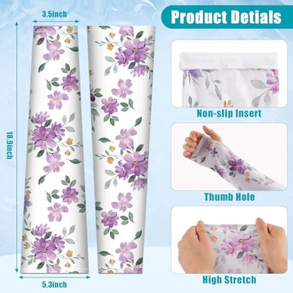 Bebila Gardening Sleeves for Women Farm UV Sun Protection Anti-Scratch Cooling Sleeves with Thumb Hole Arms Cover Outdoors - color: Light Purple Flower