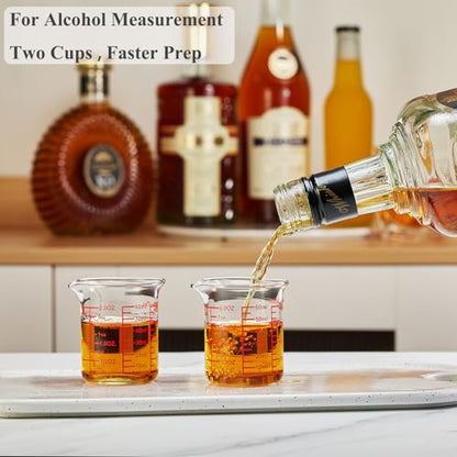 High Borosilicate Glass Measuring Cup-V-Shaped Spout，Glass Measuring Beaker for Kitchen or Restaurant, Easy to Read, 60 ML (2 Oz)-Pack of 2 - size: 60 ML (2 Oz)-Pack of 2