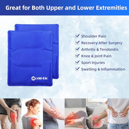 WORLD-BIO Large Flexible Hip Ice Pack 2 packs for Injuries, Hot & Cold Therapy Pad for Shoulder, Back, Knee, Leg, Thigh, Soothing Pain from Bruises & Sprains, Muscle Aches, Stiff Joint, 11" x 14" Blue - size: 2 Count 11" x 14"