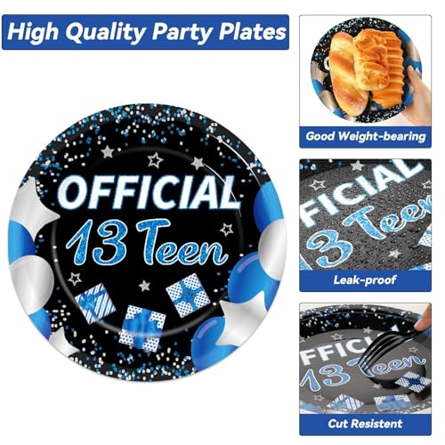 100 Pcs 13th Birthday Decorations for Boys Official Teen 13th Supplies Plates Napkins Forks Set Disposable Blue 13th Birthday Tableware Paper Plates Dinnerware for Kids Teenager Favors Serve 25 - style: 13th Birthday