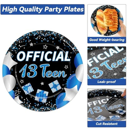 100 Pcs 13th Birthday Decorations for Boys Official Teen 13th Supplies Plates Napkins Forks Set Disposable Blue 13th Birthday Tableware Paper Plates Dinnerware for Kids Teenager Favors Serve 25 - style: 13th Birthday