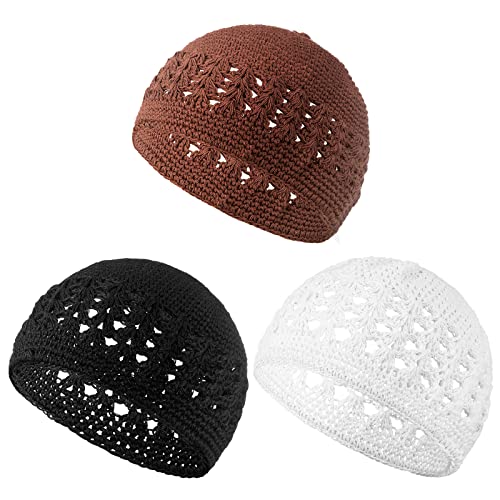 Boyiee Knit Kufi Hats Crochet Beanie Skull Caps Solid Colors Knit Cap Stretchy Knitted Crochet Hat for Men Women Teens - color: Black, White, Brown