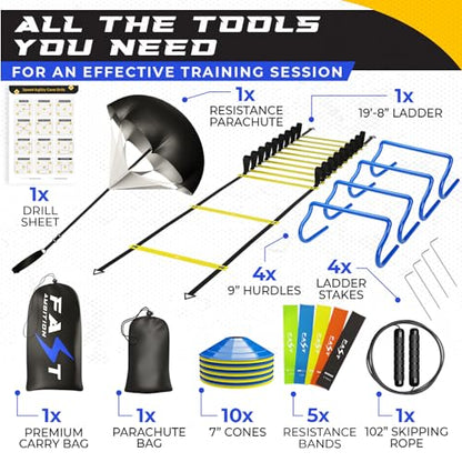 Speed & Agility Training Set - Agility Ladder, Cones Hurdle Set, Parachute for Speed Training, Basketball Training Equipment, Soccer Training Equipment, Agility Training Equipment, Resistance Bands