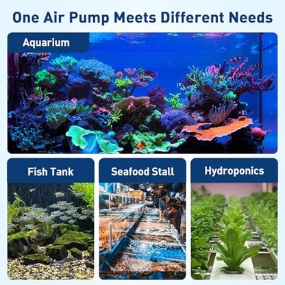 hygger Aquarium Air Pump, Ultra Quiet Oxygen Aerator with Air Stone Airline Tubing Check Valve, Aquarium Fish Tank Air Bubbler for 3 to 79 Gallon Tank and Bucket - size: Medium