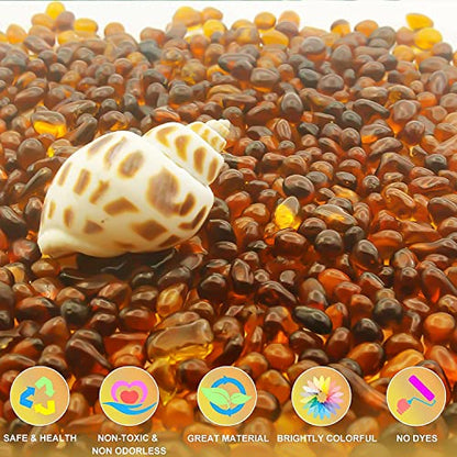 Keedolla 2 lbs/900g Aquarium Sea Glass Pebble Stones, 6-9mm Fish Tank Gravel Marble Rock for Aquarium, Fish Turtle Tank, Vase Fillers, Garden - Amber - color: Amber, size: 2 Pound