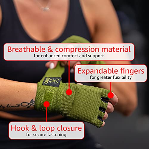 Elastic Quick Wraps by STING | Semi-Elastic Compression Fabric, Padded Knuckle Section, Expandable Finger Panels - color: Khaki, size: Small