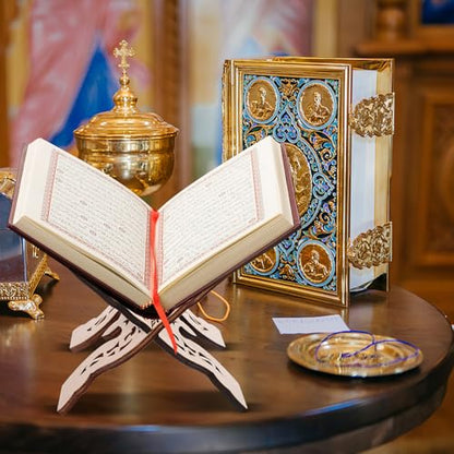 BESTYASH Detachable Wooden Book Holder Bible Stand Decorative Quran Display Rack for Islam Eid Table Reading Organizer