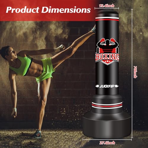 Heavy Punching Bag with Stand Adults Teens,70" Freestanding Boxing Bags Kicking Bag Heavy Bag with Boxing Gloves and Electric Air Pump, Kickboxing Training Equipment Bags Thai Fitness Karate - style: Strong Man PatterrnA1