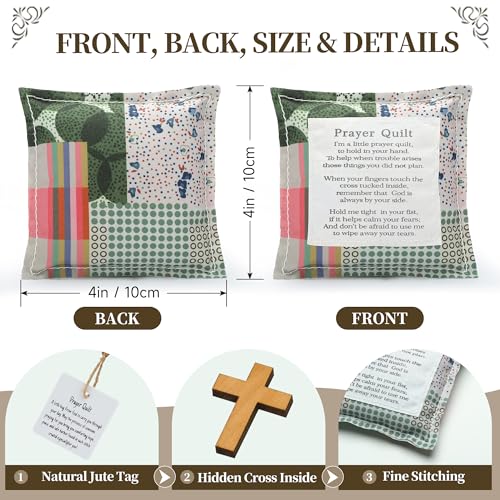 SURDOCA Prayer Quilt with Cross Inside & Greeting Card, Handmade Pocket Prayer Quilt in Gift Box, Christian Get Well & Encouragement Gift for Women & Men