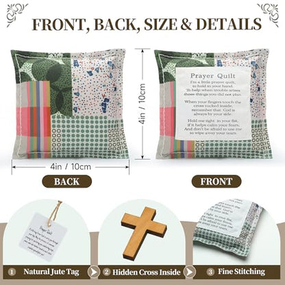 SURDOCA Prayer Quilt with Cross Inside & Greeting Card, Handmade Pocket Prayer Quilt in Gift Box, Christian Get Well & Encouragement Gift for Women & Men