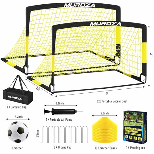MUROZA Agility Ladder & Soccer Goal Training Set, 20ft Speed Ladder with Cones, Hurdles, Jump Rope & Parachute, Plus 2 Pack Pop Up Kids Soccer Goals with Ball & Cones for Backyard Sports Practice