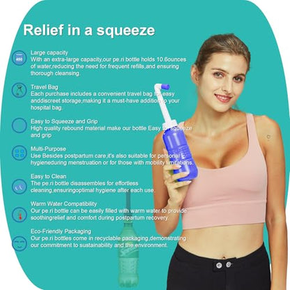 2PCS-Pack 300ml Travel Bidets Bottle Blue+ Black Backpacking Bidet Camping Bidets,Portable Bidet , 10.6oz Peri Bottle - Postpartum and Perineal Care - size: Blue Bottle+ Black Pocket Bidet