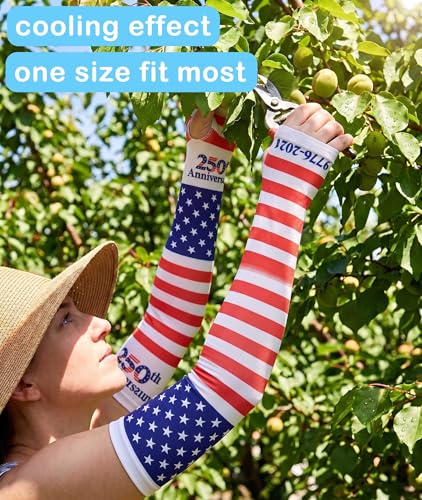 Aueyan Arm Sleeves for Men Women,Cooling Sleeves with Thumb Holes,Funny Sun Protection Arms Cover with Print Pattern - color: 250th Anniversary Flag
