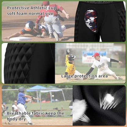 Baseball Sliding Shorts Protective Athletic Compression Underwear w/Cup Baseball Football Lacrosse - color: Black Grey, size: Medium