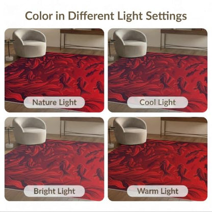 6'x9' Washable Graphic Fish Area Rug, Red Foldable Non-Slip Large Carpet Foldable Easy Care Carpet for Queen Size Bedroom, Under Bed, Master Bedroom | Ref:1908905 - color: Red/Pattern 25, size: 6' x 9' (Rectangular)