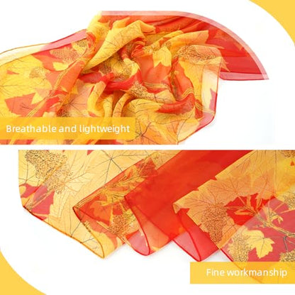 E-Clover Women Soft Floral Print Shawl Chiffon Sheer Scarf - color: Red Orange Leaves