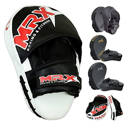 Punching Mitts MMA Muay Thai Boxing Pads, Gel Tech Leather Curved Focus Mitts, Training Hand Pads Sparring Martial Arts Karate Dojo Target Strike Shield - color: Black/White
