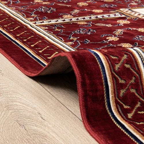 Modefa Turkish Islamic Prayer Rug - Multi Person Janamaz Sajada for Family or Large Gathering & Group Praying Carpet - Wide Plush Velvet Praying Mat (Long 5 Person Red) - color: Long Red
