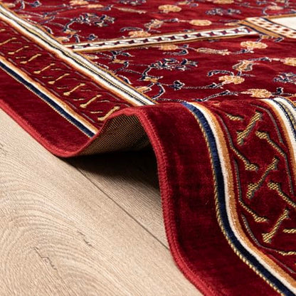 Modefa Turkish Islamic Prayer Rug - Multi Person Janamaz Sajada for Family or Large Gathering & Group Praying Carpet - Wide Plush Velvet Praying Mat (Long 5 Person Red) - color: Long Red