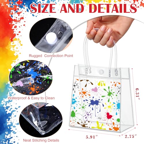 Aliceset 24 Pcs Paint Party Favor Bags Transparent PVC Painting Gift Bags with Handles Reusable Transparent Goodie Tote for Paint Splatter Birthday Art Painting Party Baby Shower Treat Totes - style: Paint