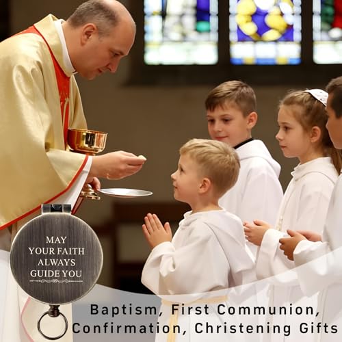Baptism Gifts for Boys Men - Engraved Compass Christian Gifts for Men, Religious Catholic Compass Gift for Man Boys Baptism & First Communion & Confirmation, Pocket Compasses Engraved with Bible Verse