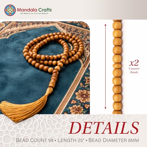 Mandala Crafts Tasbih Muslim Prayer Beads 99 for Men & Women - Islamic Rosary Misbaha Tasbeeh Sibha - Zikr Dhikr Subha Beads for Ramadan Eid Gift - style: Wood