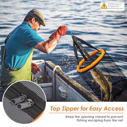 QualyQualy Floating Fish Basket for 5 Gallons Buckets, Foldable Fishing Basket Bait Net for Live Caught, Rubber Coated Mesh Fish Holder for Kayak Fishing Live Well Baitfish Minnow Bucket