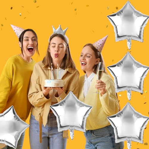 Silver Star Balloons,50 Pieces 10" Star Balloons,Silver Foil Star Balloon - color: Silver Moon 10 Inch