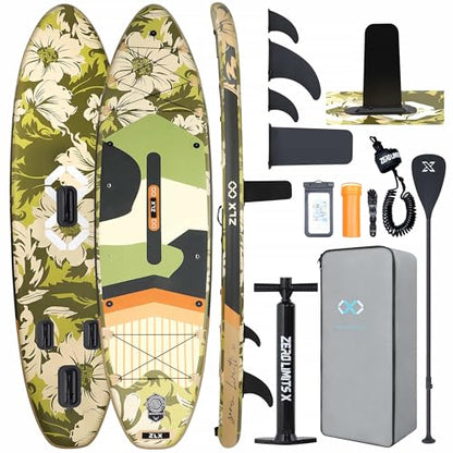 ZLX 11'6"x35" Ultra Wide Inflatable Stand Up Paddle Board | Stable Non-Slip Deck Pad, Unique Fin System, Premium SUP Accessories & Backpack - Upgraded Pump for Adults, All Skill Levels - color: Sand Beige