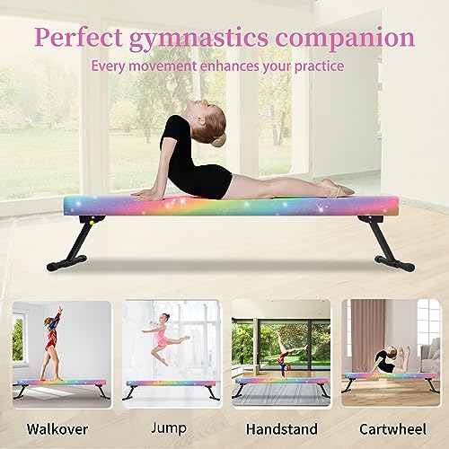 EL&IT·Wings 8FT Gymnastic Balance Beam for Kids, Adjustable Balance Beam with Leg, High and Low Level Floor Beam, Gymnastics Equipment for Home and Gym Center, Colorful